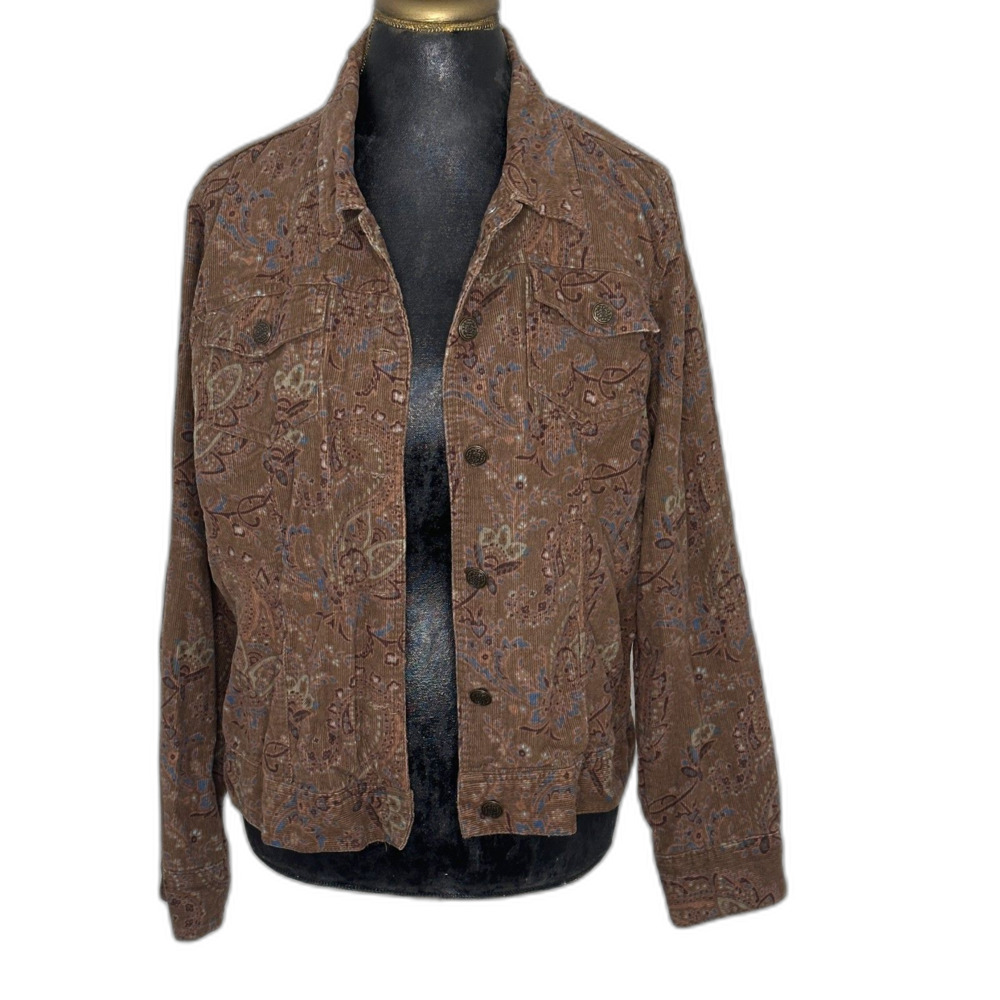 Western Boho Brown Corduroy Jacket Women's XL  Indie Paisley 98% Cotton - Picture 2 of 11